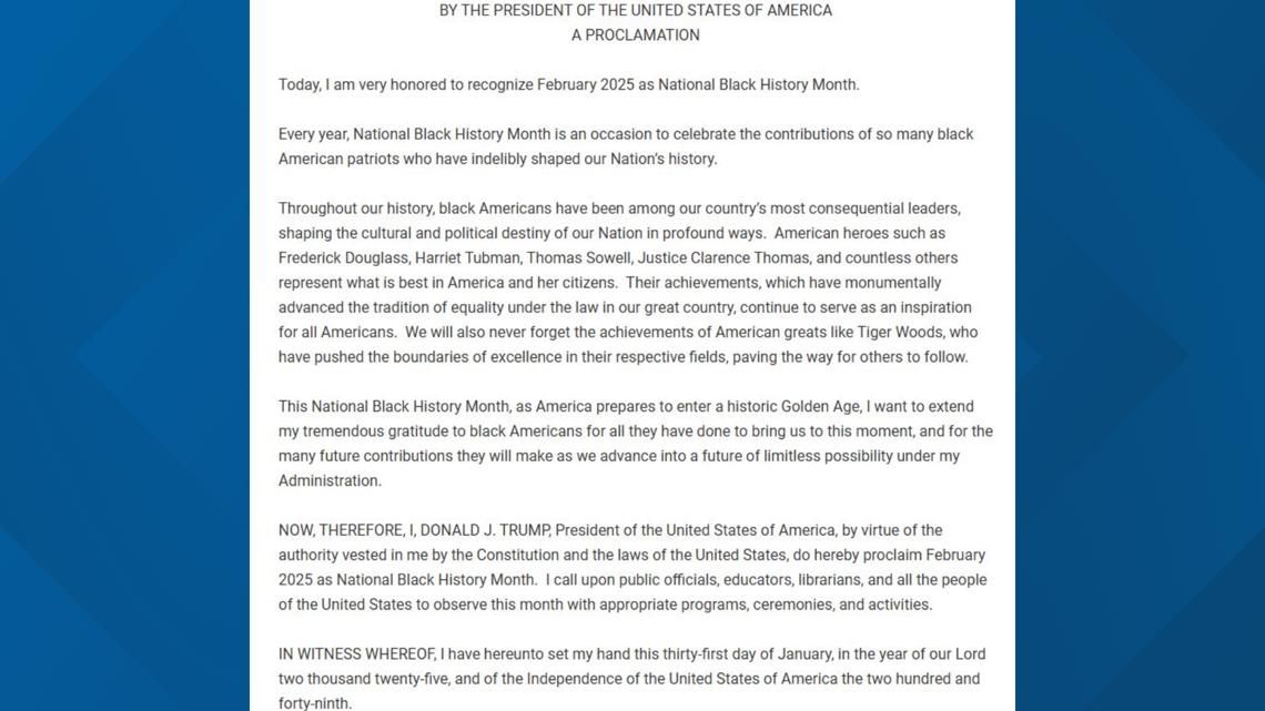 Trump issues Black History Month proclamation while administration goes after DEI