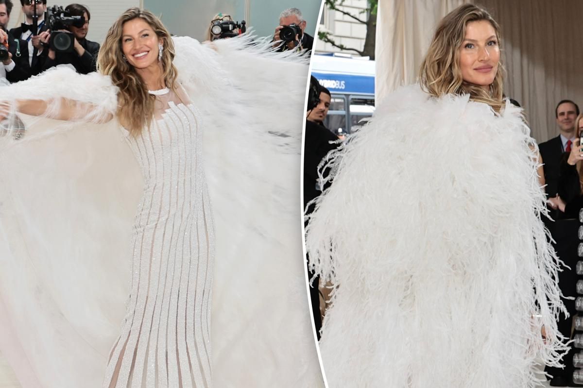 Gisele Bündchen wears feathers to 2023 Met Gala post-Tom Brady split