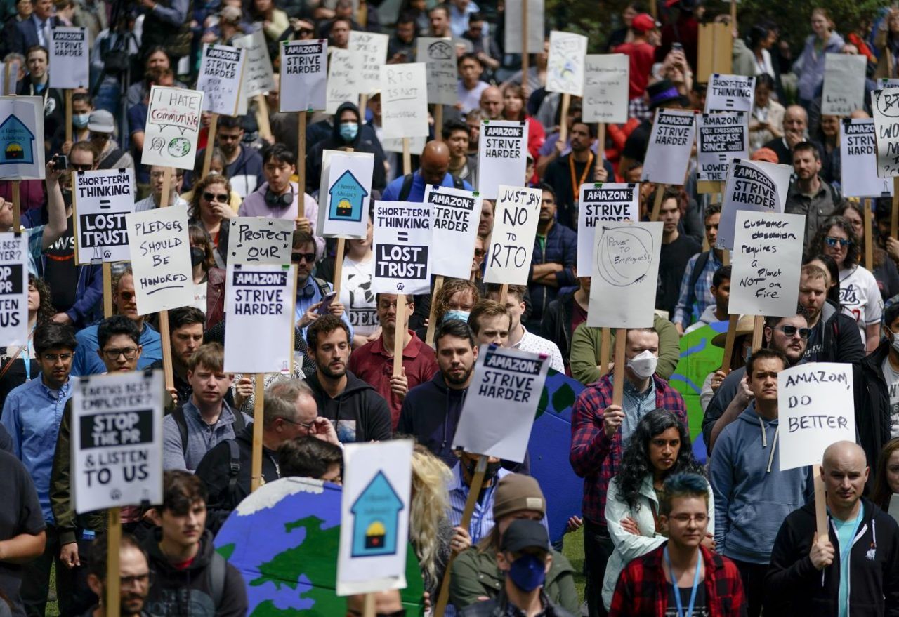 Amazon corporate workers stage walkout at Seattle headquarters