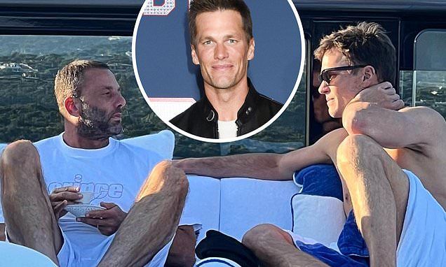 Tom Brady enjoys a chat with friend David Grutman on yacht trip in Italy with Leonardo DiCaprio