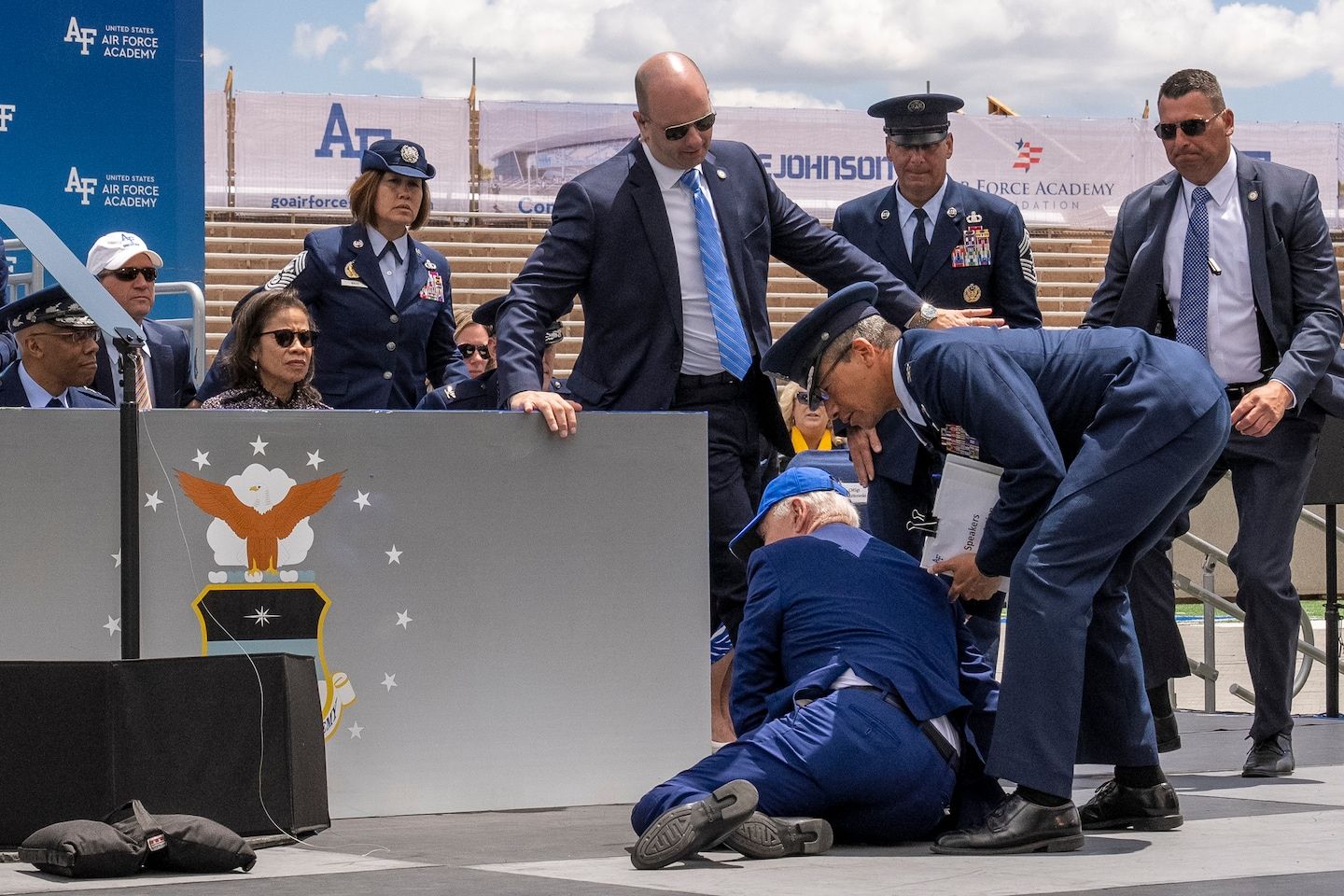 Biden falls onstage at Air Force Academy graduation