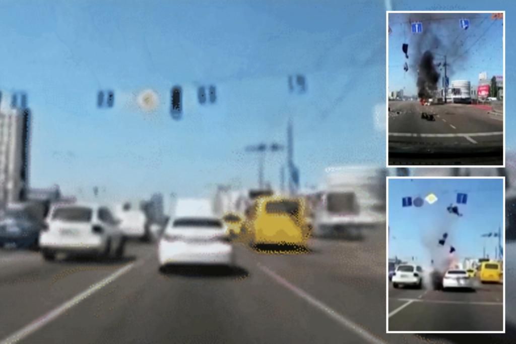 Video shows Russian missile narrowly miss traffic in Kyiv