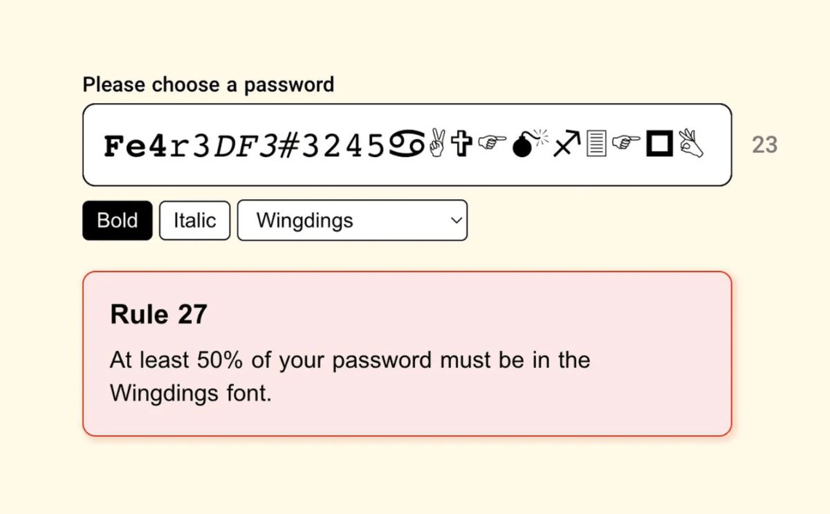 The ridiculous and fun Password Game parodies the frustration of picking a password