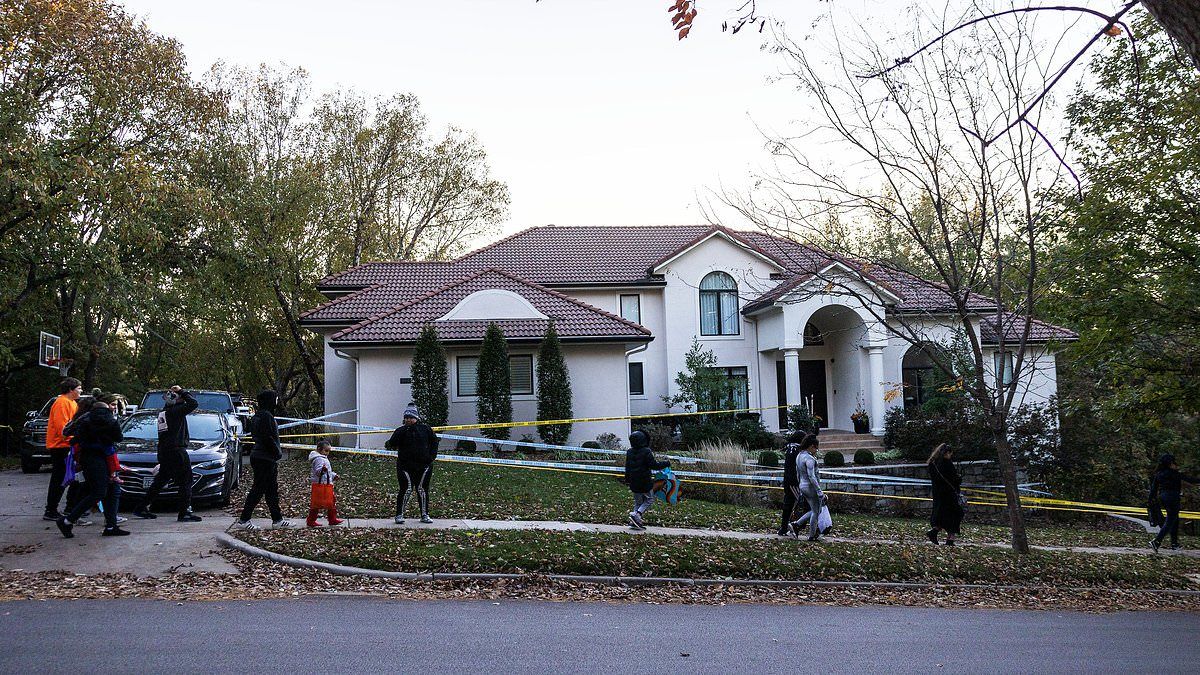 EXCLUSIVE: Travis Kelce and Taylor Swift keep kids away from his Kansas City home on Halloween with crime scene tape as security tells them 'no one's home today'