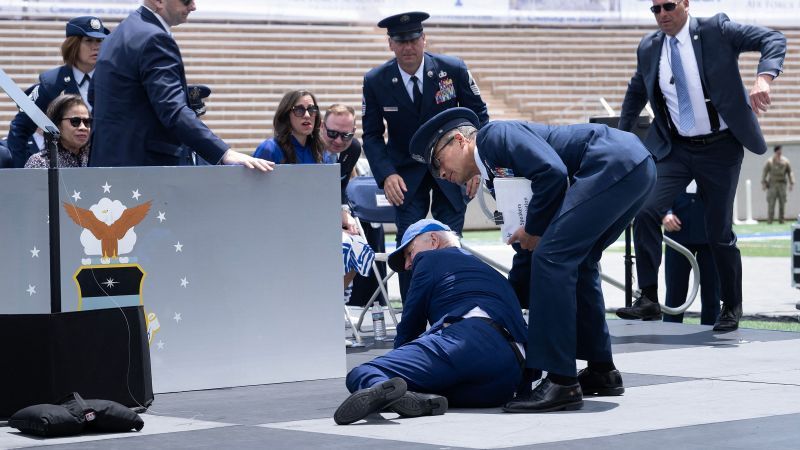 White House says Biden is fine after tripping on sandbag and falling on stage at Air Force Academy commencement