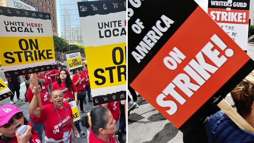 WGA Members Join Striking Hotel Workers On Picket Line In L.A.