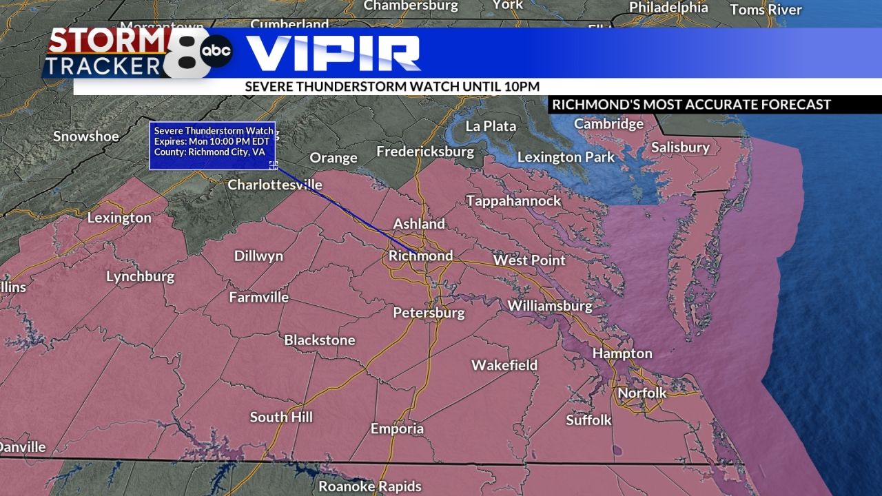 Severe thunderstorm watch: 60 mph winds, hail, flash flooding possible across Central Virginia