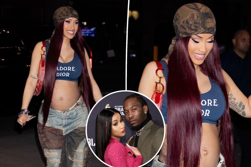 Pregnant Cardi B flaunts her baby bump in a sports bra