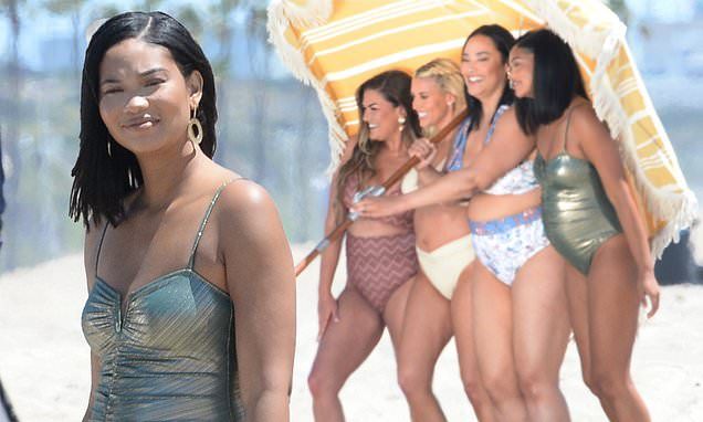 Chanel Iman displays her baby bump with bikini-clad Heather Rae El Moussa and Brittany Cartwright