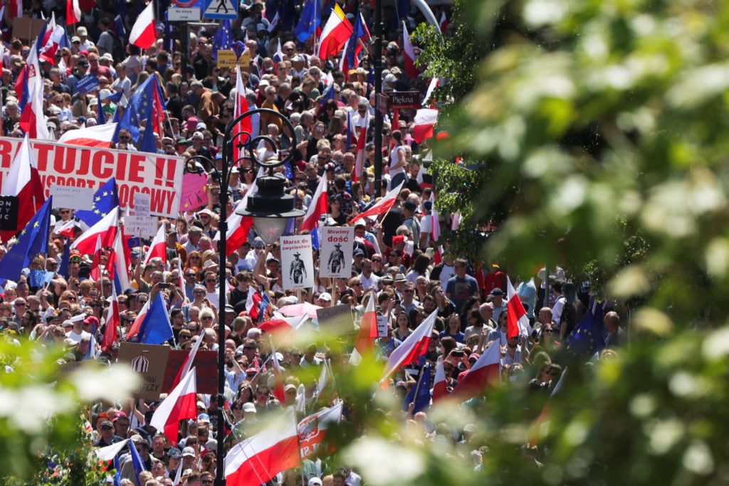 Hundreds of thousands march against Poland’s government to show support for democracy