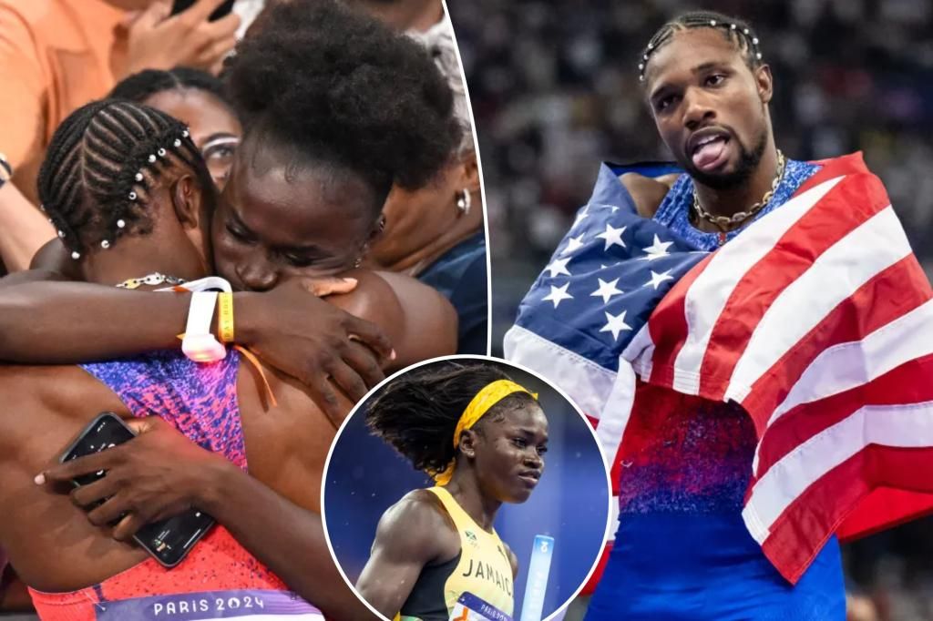 Noah Lyles celebrates 100-meter Olympic gold with girlfriend Junelle Bromfield