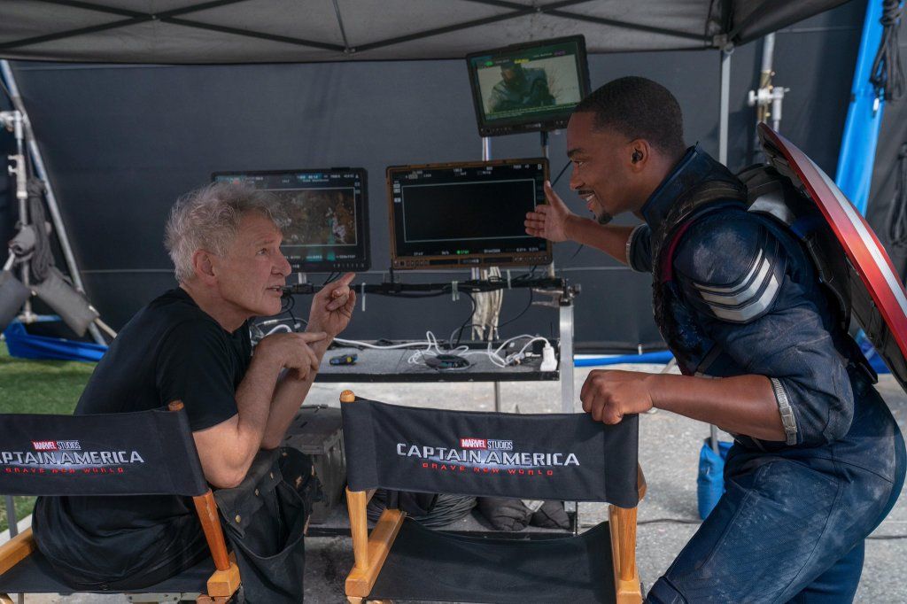 Anthony Mackie And Harrison Ford On The Set Of Captain America: Brave New World’