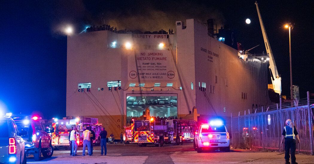 Two Firefighters Die in Cargo Ship Fire at Port in Newark