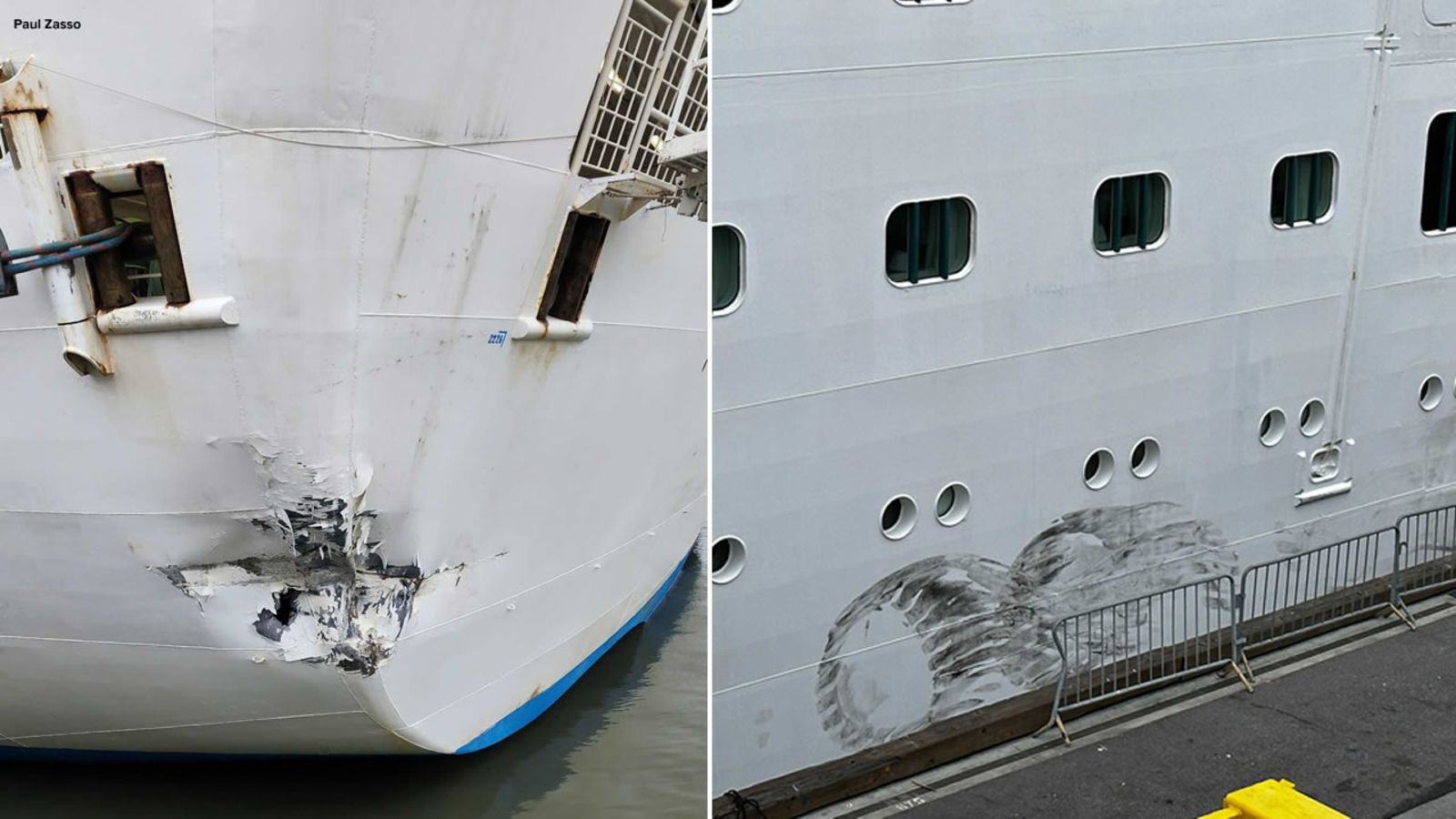 Ruby Princess cruise ship visibly damaged after hitting Pier 27 in San Francisco while docking