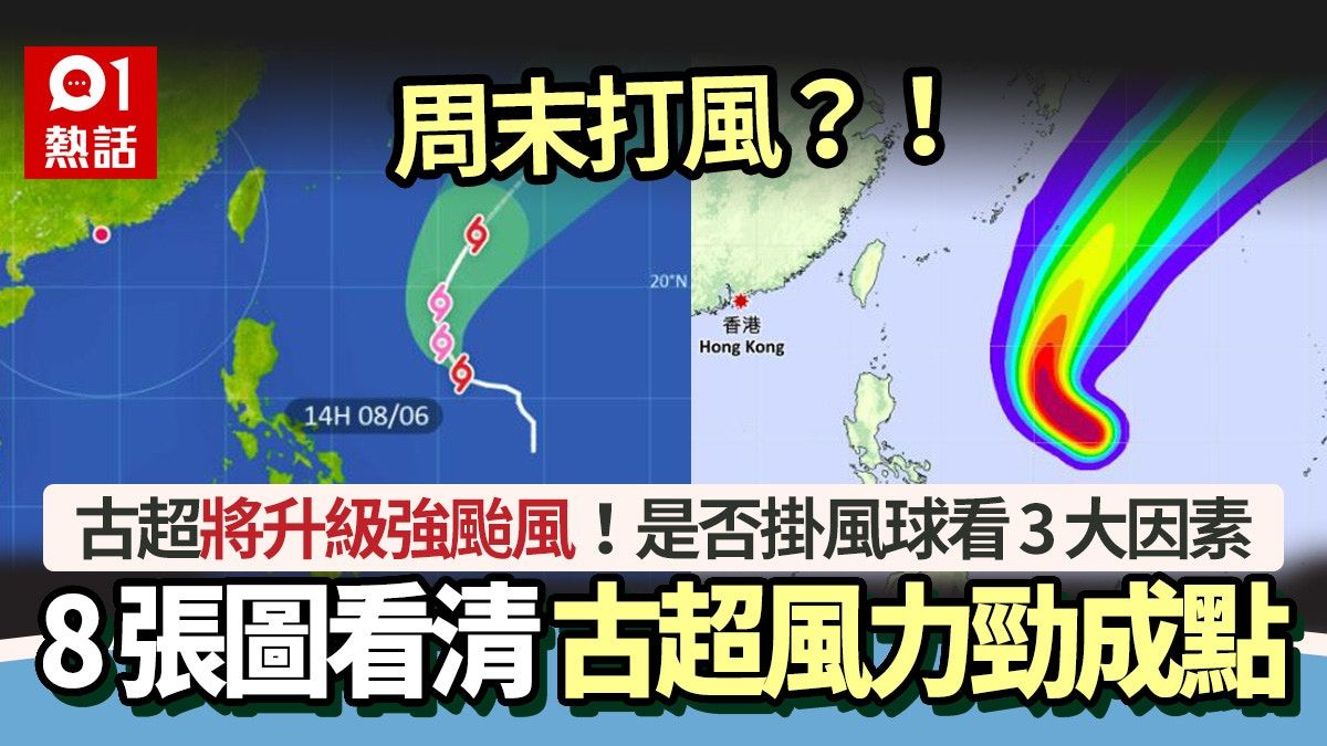 颱風古超｜周末打風？8張圖看清古超最新風力路徑 將升級強颱風