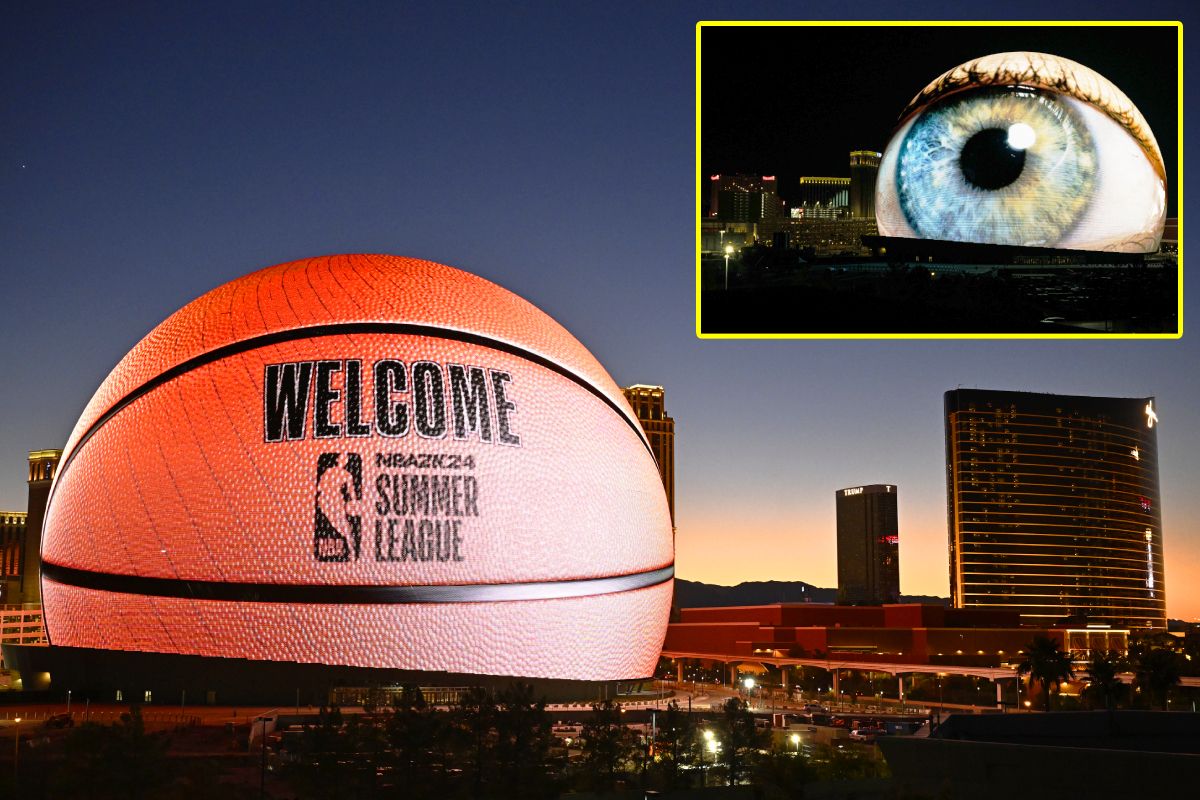 Drone footage unveils jaw-dropping futuristic $2.3billion MSG Sphere arena in Las Vegas, that can host boxing and UFC, with stunning displays