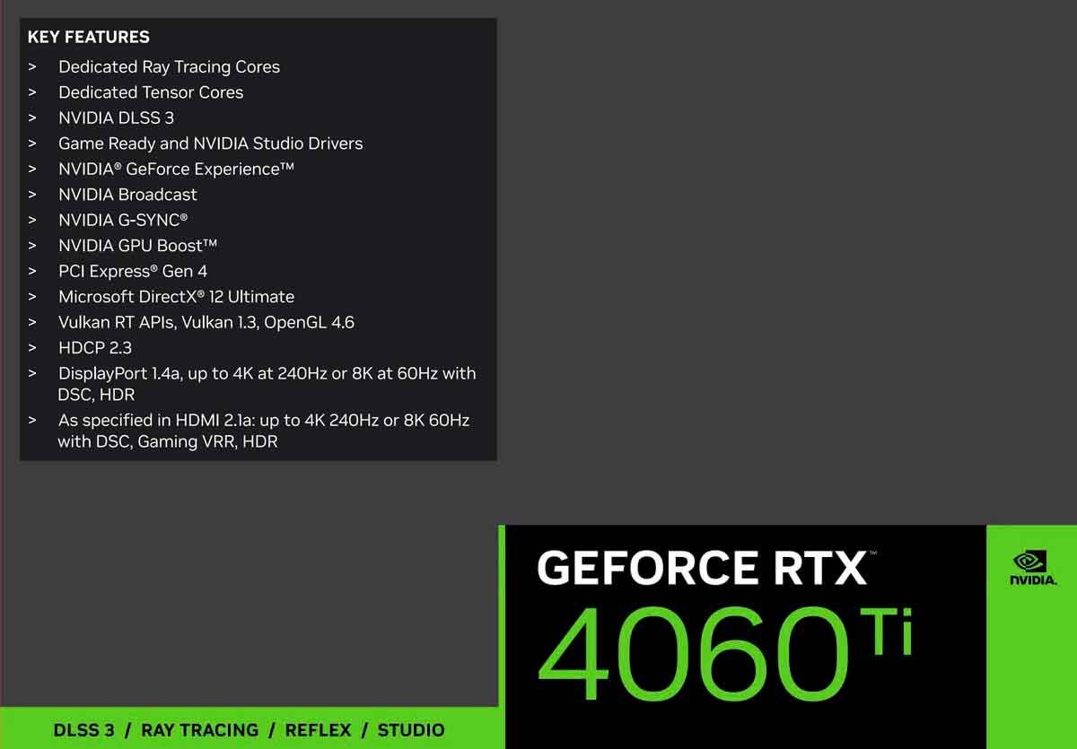 GeForce RTX 4060 Ti, deux versions 8 et 16 Go de VRAM sont attendues