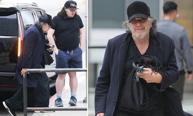 Tired-looking dad-to-be Al Pacino, 83, hits cinema with son Anton James, 22