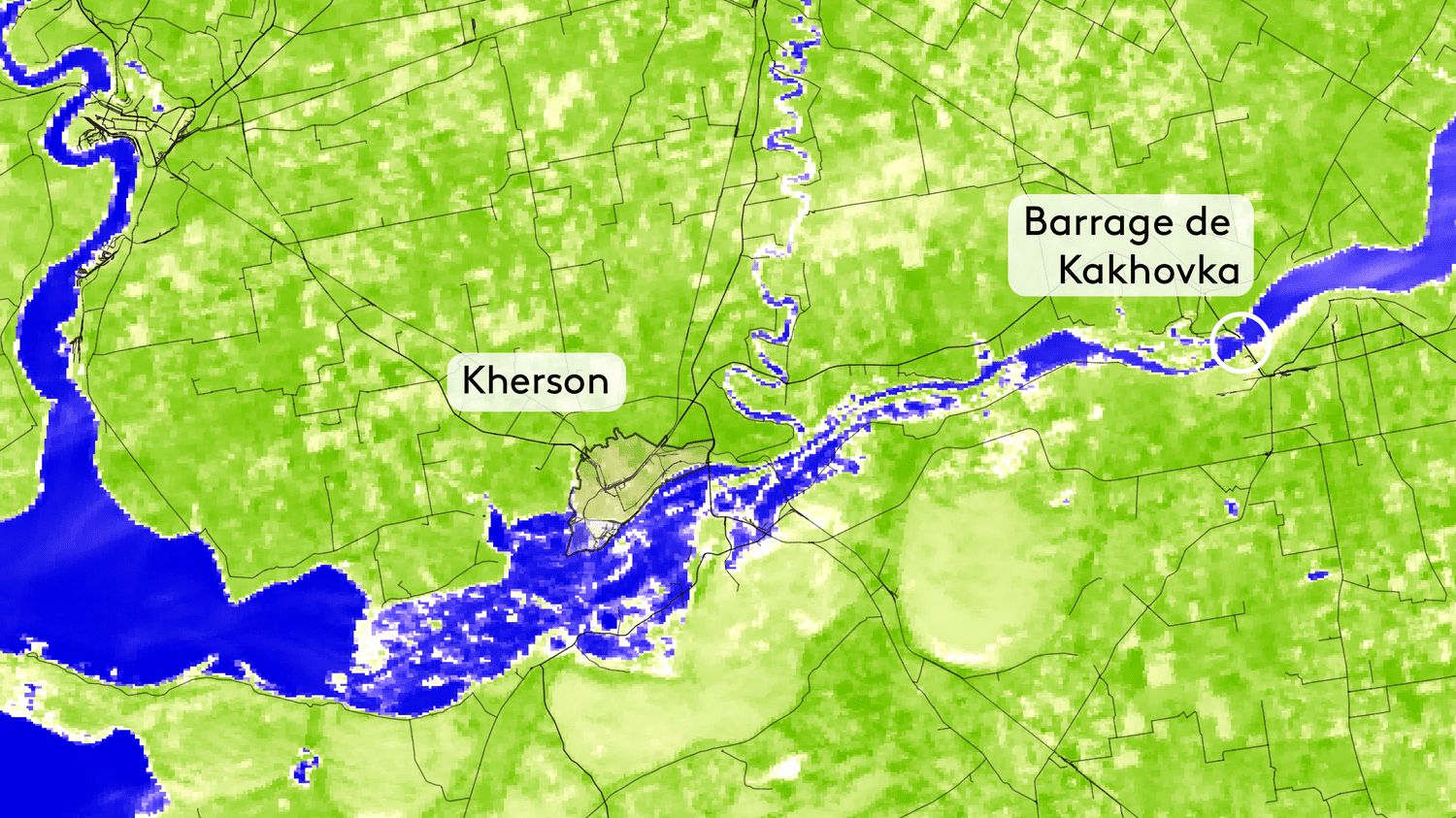 visualisez depuis l'espace l'ampleur des inondations après la destruction du barrage de Kakhovka