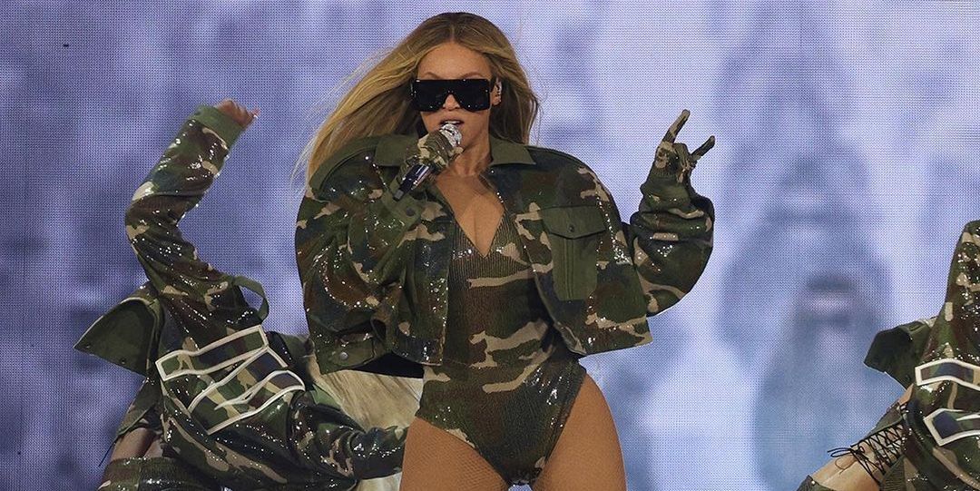 Beyoncé Debuts a Sequined Camo Bodysuit and Draped Diamond Minidress