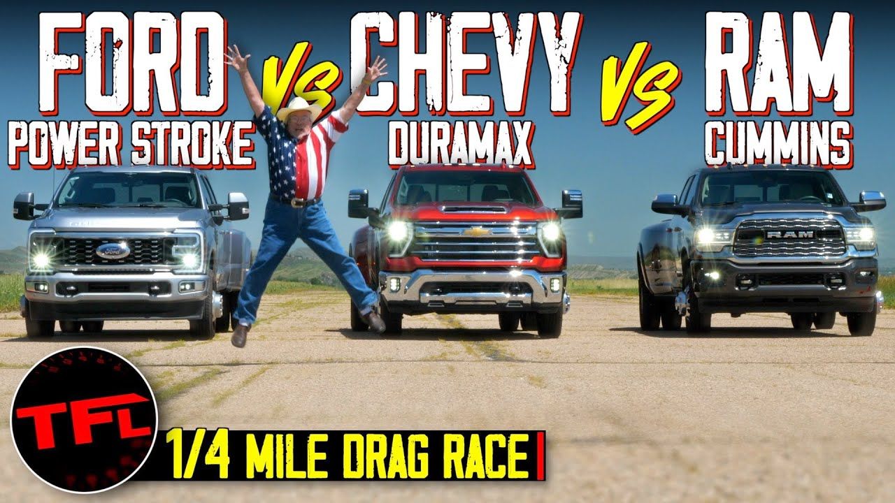 Video: Which All-New Diesel Is the Quickest in a Drag Race? Ford F-350 High Output vs Ram 3500 High Output vs Chevy Silverado 3500 Duramax