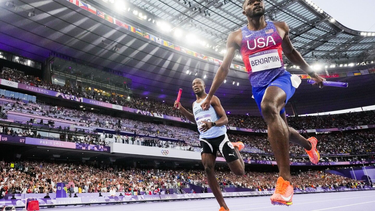 Benjamin of US holds off Tebogo of Botswana to win men's 4x400 relay at Paris Olympics