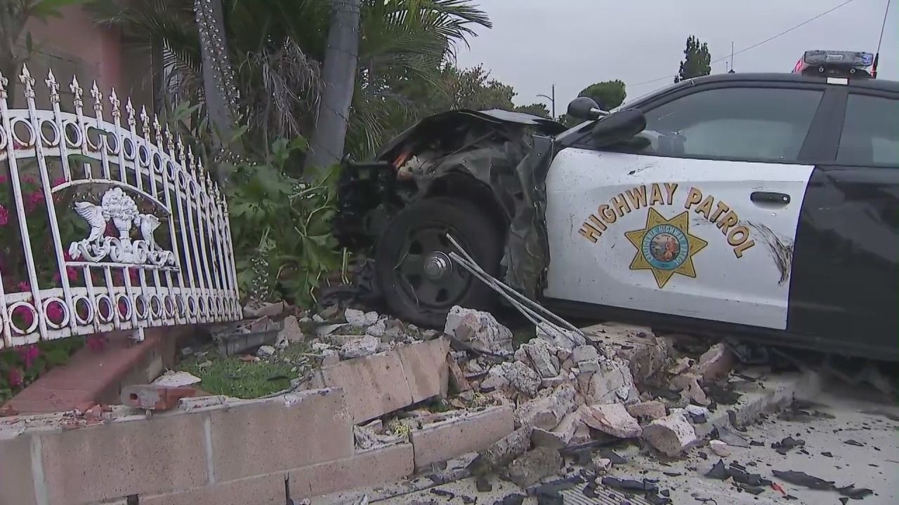 CHP Patrol cars slam into La Puente home during high-speed pursuit