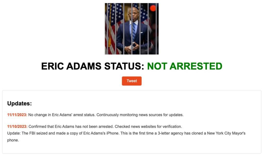 New website gives updates on Mayor Eric Adams arrest status