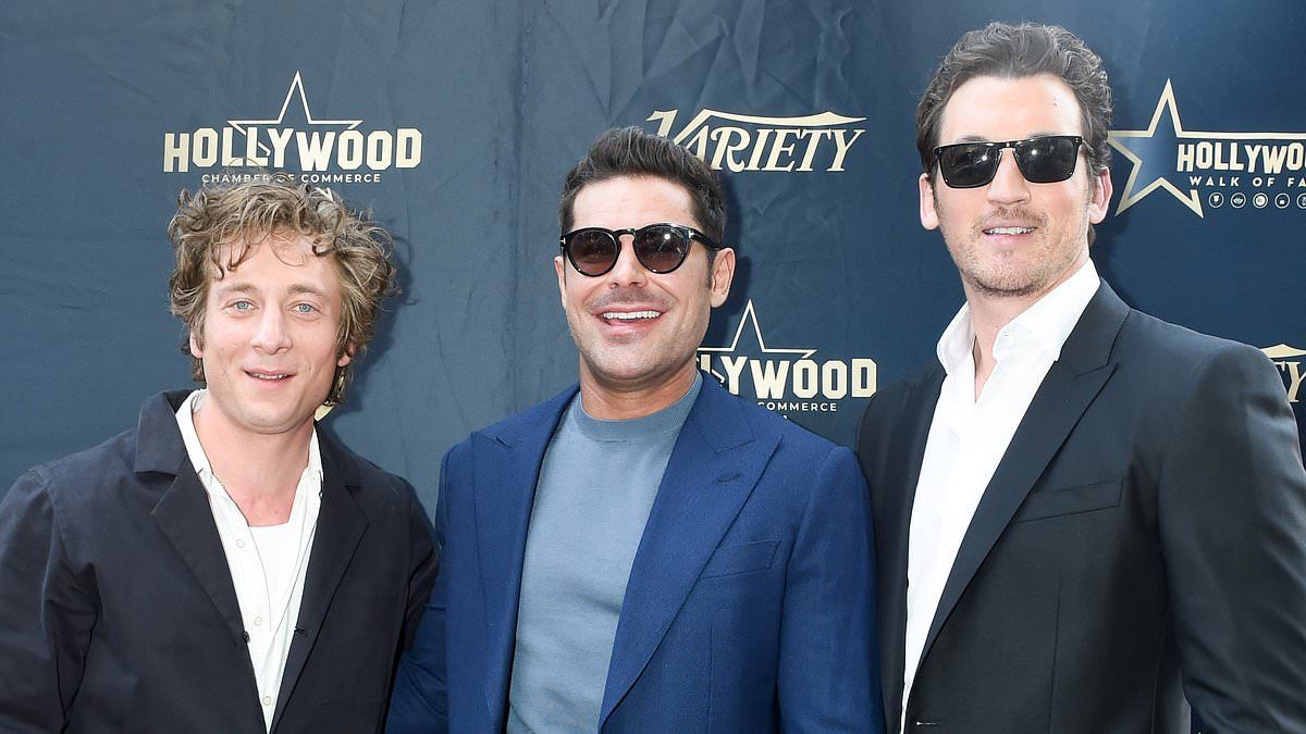 Zac Efron is honored by his friends and costars Jeremy Allen White and Miles Teller as his star on the Hollywood Walk of Fame is unveiled