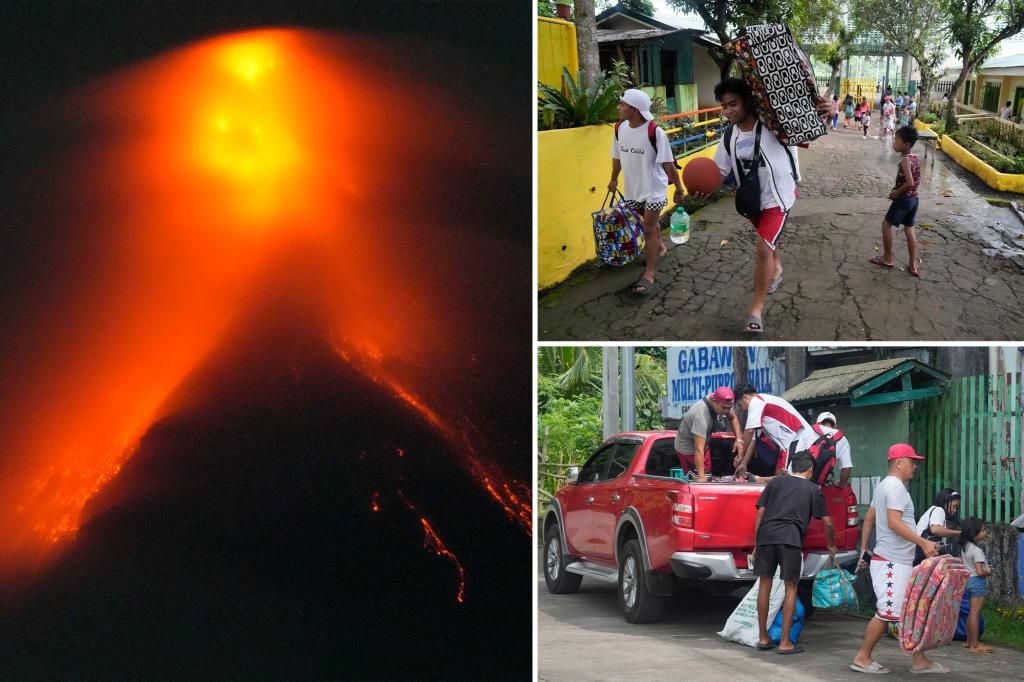 Lava flows from Mayon Volcano in the Philippines as thousands flee to safety