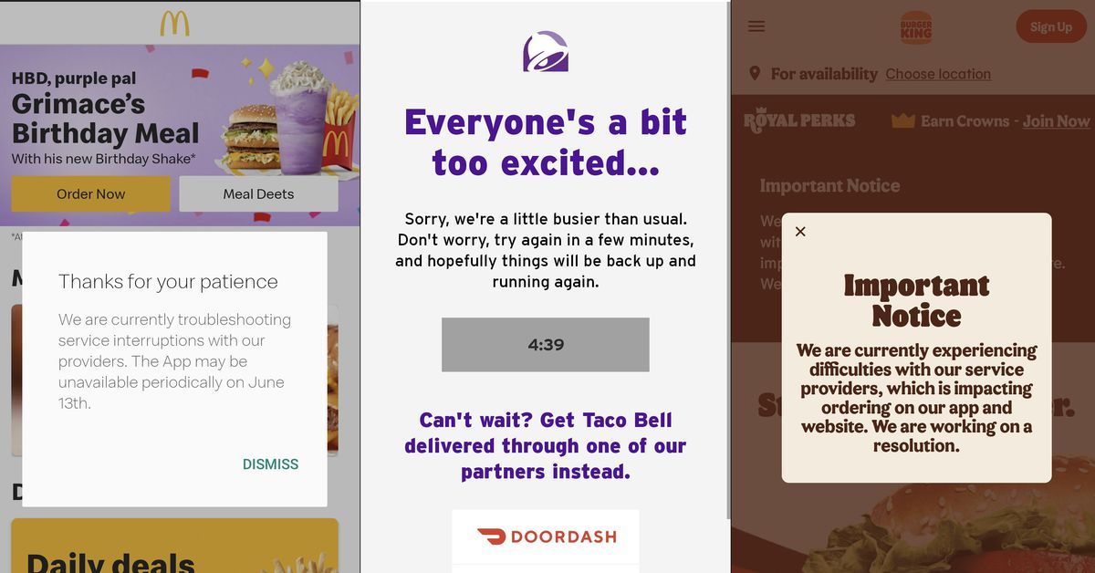 Amazon’s server outage is breaking fast food apps like McDonald’s and Taco Bell