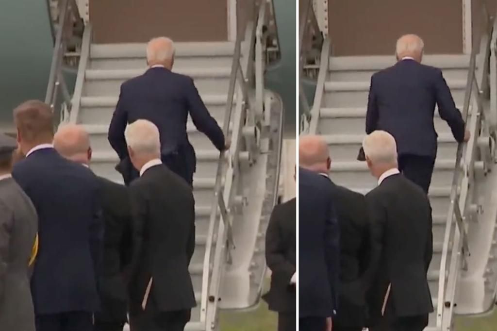 Biden trips walking up Air Force One’s shorter staircase