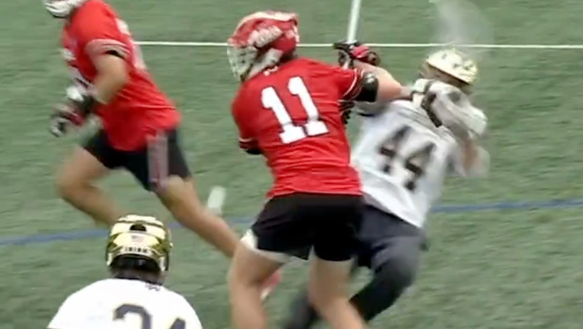 College Lax Goalie Goes Viral After Getting STEAMROLLED At Midfield