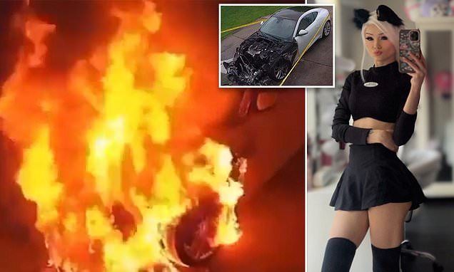 Moment Twitch streamer justfoxii's car is set ablaze by viewer who torched it outside her home