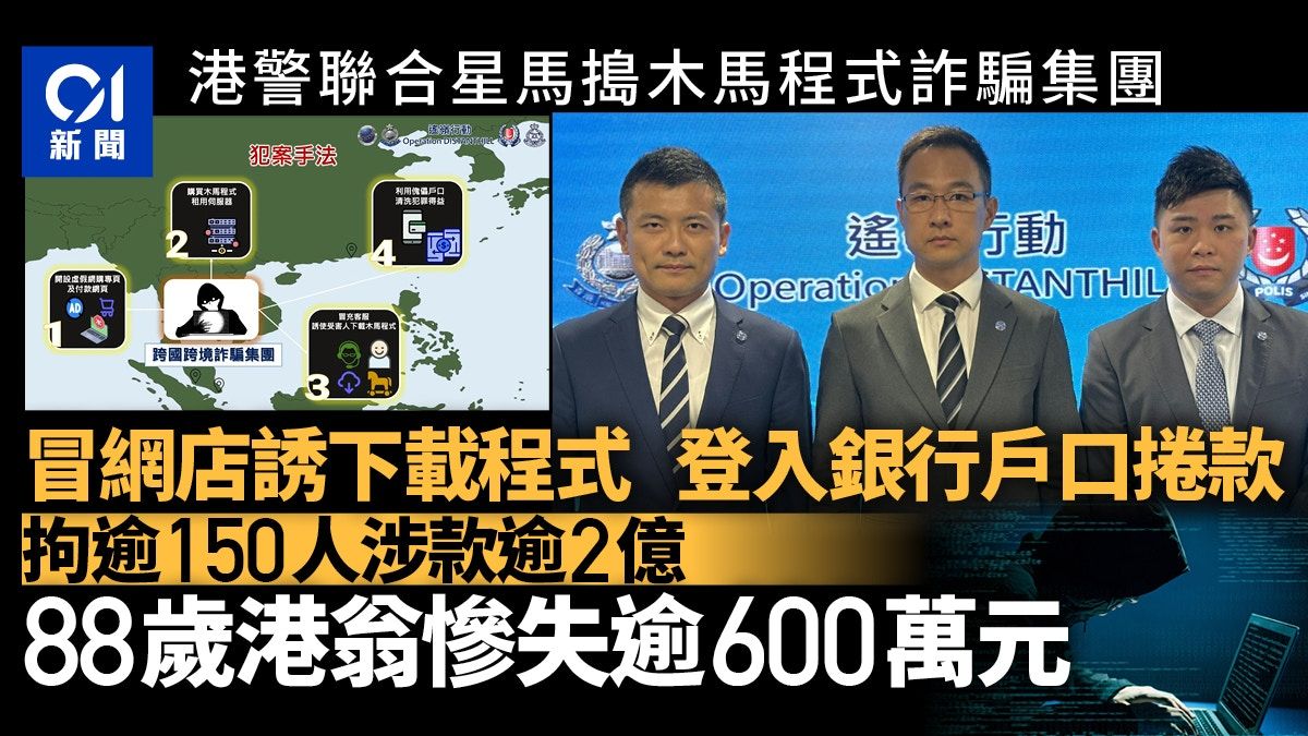 港星馬三地搗破木馬程式詐騙集團 涉2,000宗案逾$2億 拘逾150人