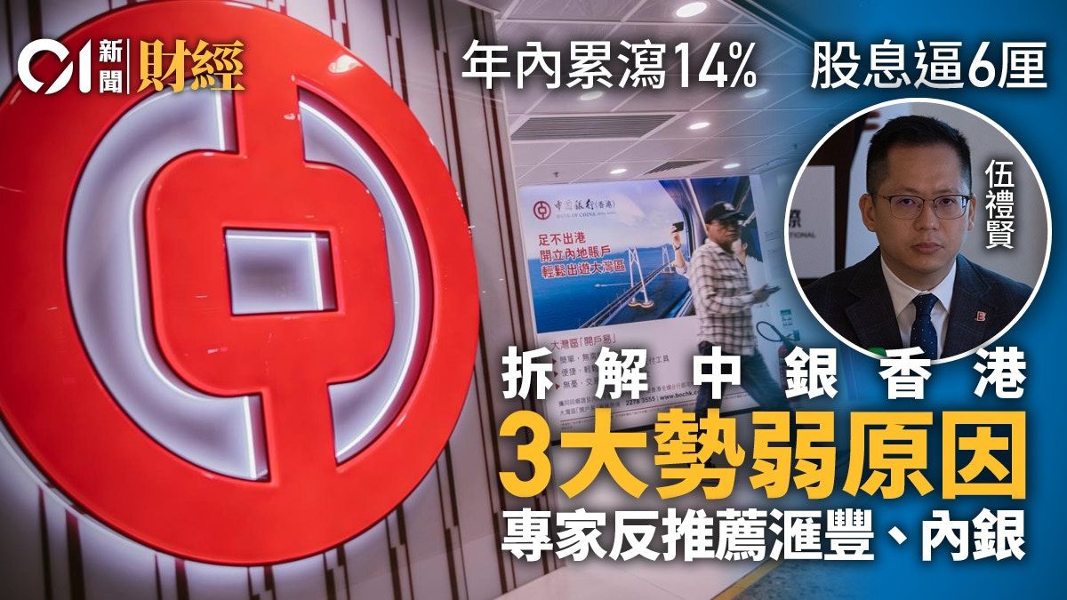 拆解中銀香港弱勢三大原因 股息率直逼6厘 專家反薦滙豐、內銀