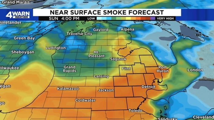 Wildfire smoke will return to Metro Detroit on Sunday, with more storm chances