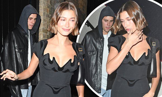 Hailey Bieber dons chic dress on London night out with husband Justin