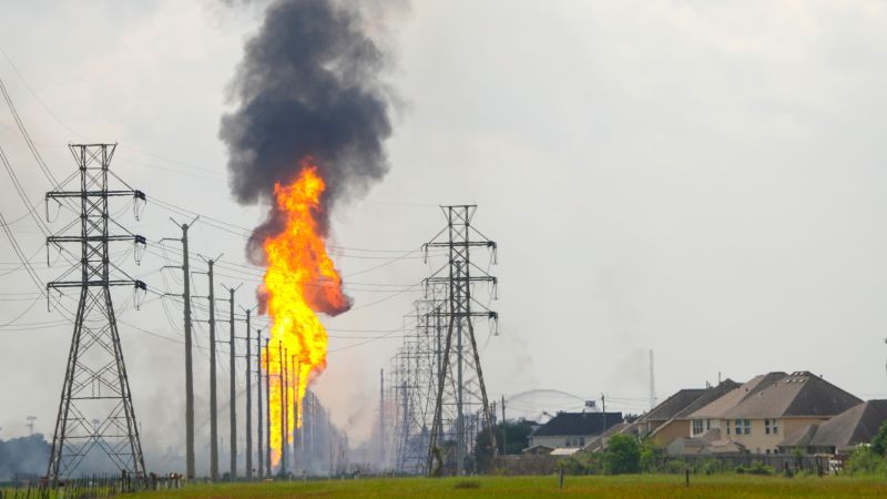 A pipeline fire has burned for hours and prompted evacuations in a Houston suburb