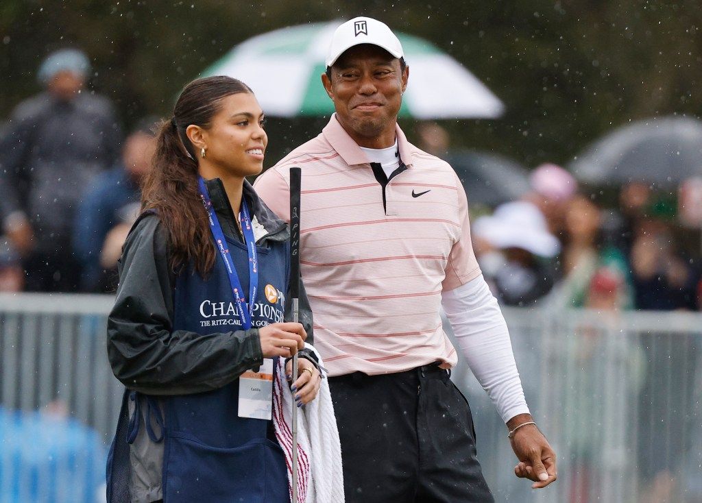 Tiger Woods' daughter Sam serves as his caddy for the first time