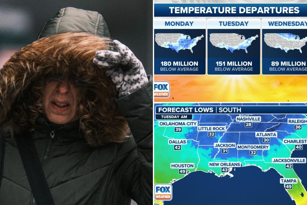 Cold air, snow returns to US with 180 million Americans expected to plunge below average Monday