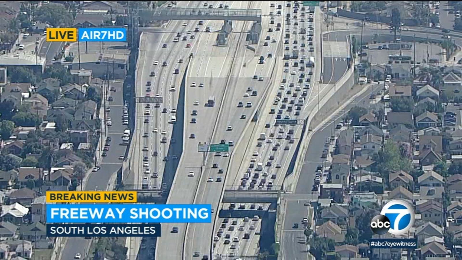 Shooter opens fire on LAPD officers on 110 Freeway in South Los Angeles, police say