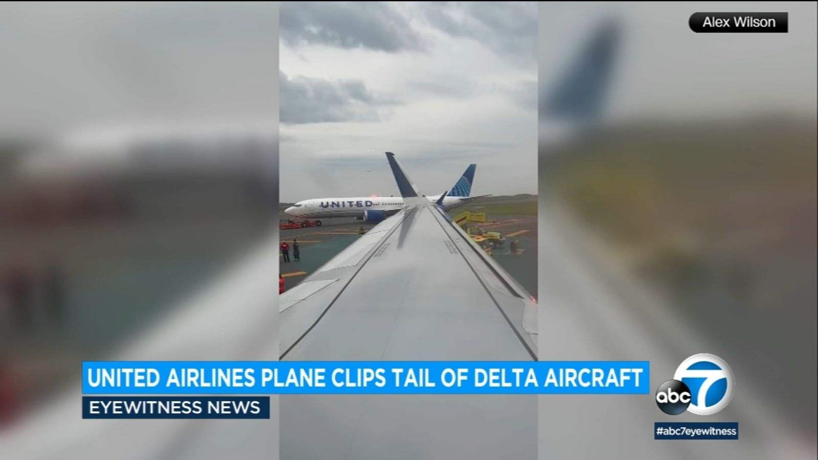 Wing of United flight clips tail of Delta plane at Boston Logan International Airport