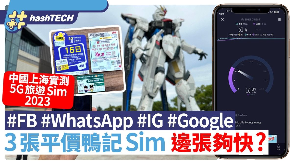 中國5G平價深水埗旅遊Sim實測2023｜上海實試3張鴨記sim邊張夠快