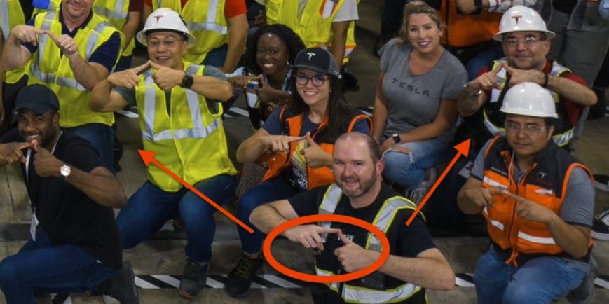 Tesla Workers Flash an Apparent Hand Sign for the Cybertruck: Photo