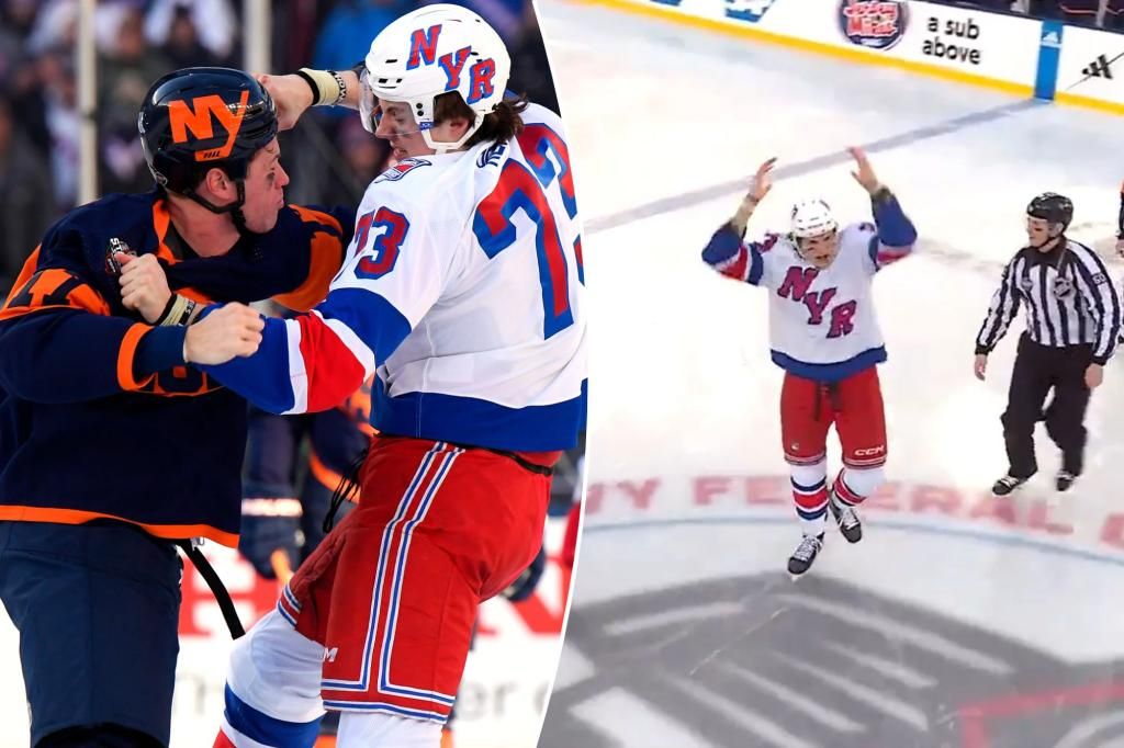 Rangers' Matt Rempe fights Islanders' Matt Martin on first NHL shift