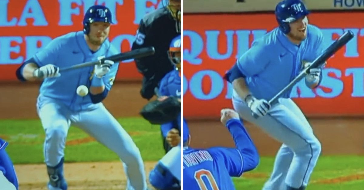 Rays player tries to bunt, gets hit in the nuts instead