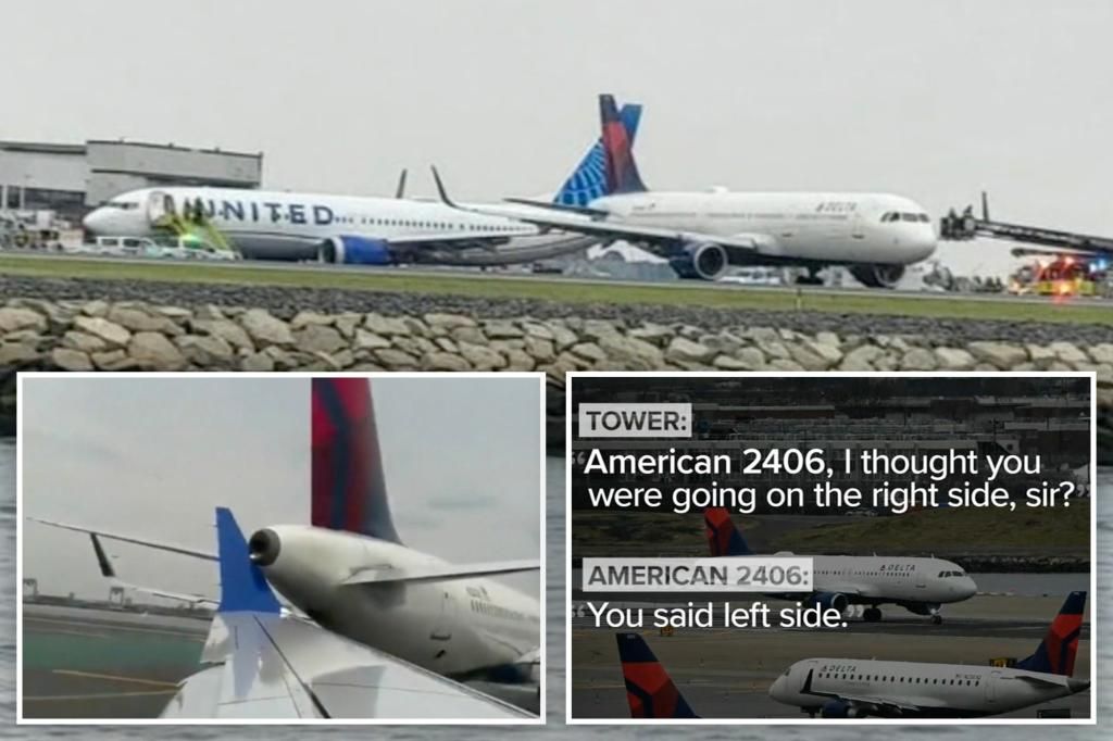 Moment United Airlines plane clips the tail of Delta aircraft