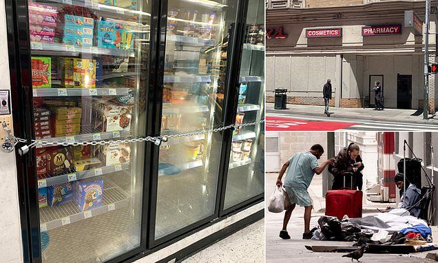 San Francisco Walgreens NOW resorts to CHAINING their freezers to stop shoplifters in crime-riddled city swiping pizza and ice cream 20 times a day - as another branch completely boards up its windows