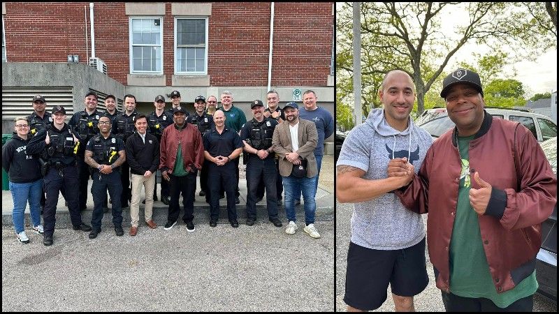 Kenan visits Newport PD, brings coffee, donuts